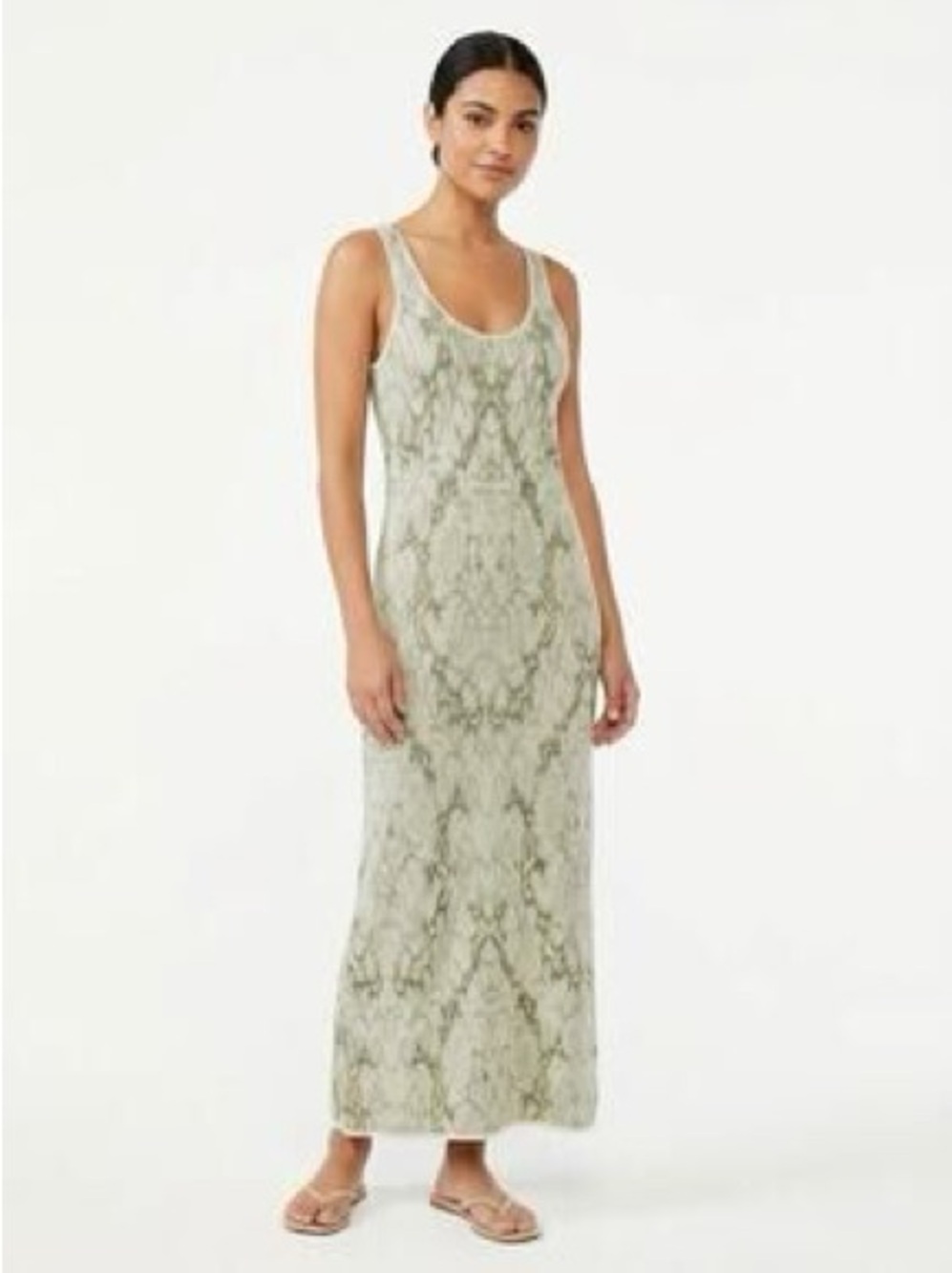 Free People Spun Sleeveless Snake-Print Maxi Dress in Sage Green